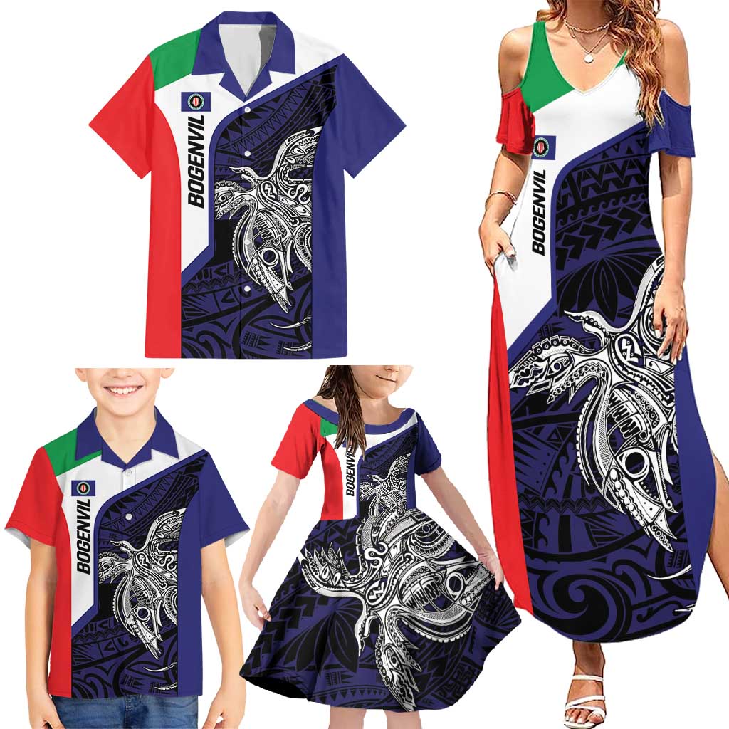 Personalised PNG Bougainville Family Matching Summer Maxi Dress and Hawaiian Shirt Bird of Paradise Tattoo Flag Motif - Polynesian Pride