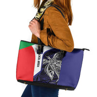Personalised PNG Bougainville Leather Tote Bag Bird of Paradise Tattoo Flag Motif LT9 Blue - Polynesian Pride