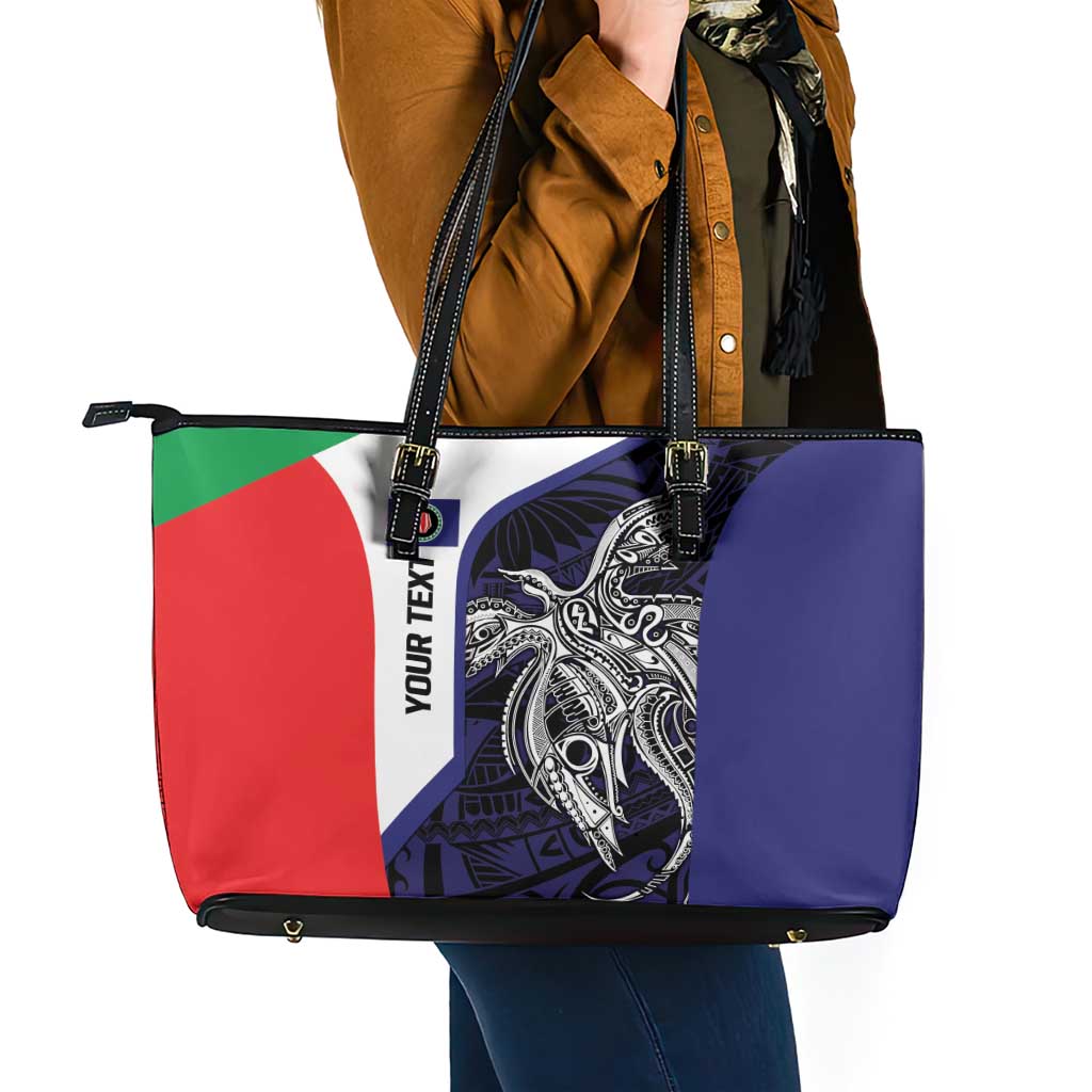 Personalised PNG Bougainville Leather Tote Bag Bird of Paradise Tattoo Flag Motif LT9 - Polynesian Pride
