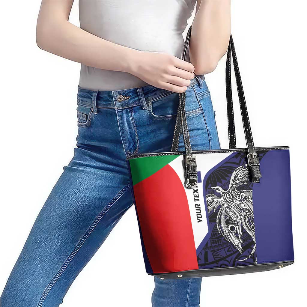 Personalised PNG Bougainville Leather Tote Bag Bird of Paradise Tattoo Flag Motif LT9 - Polynesian Pride