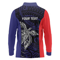 Personalised PNG Bougainville Long Sleeve Polo Shirt Bird of Paradise Tattoo Flag Motif - Polynesian Pride