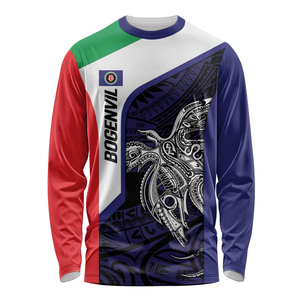 Personalised PNG Bougainville Long Sleeve Shirt Bird of Paradise Tattoo Flag Motif - Polynesian Pride