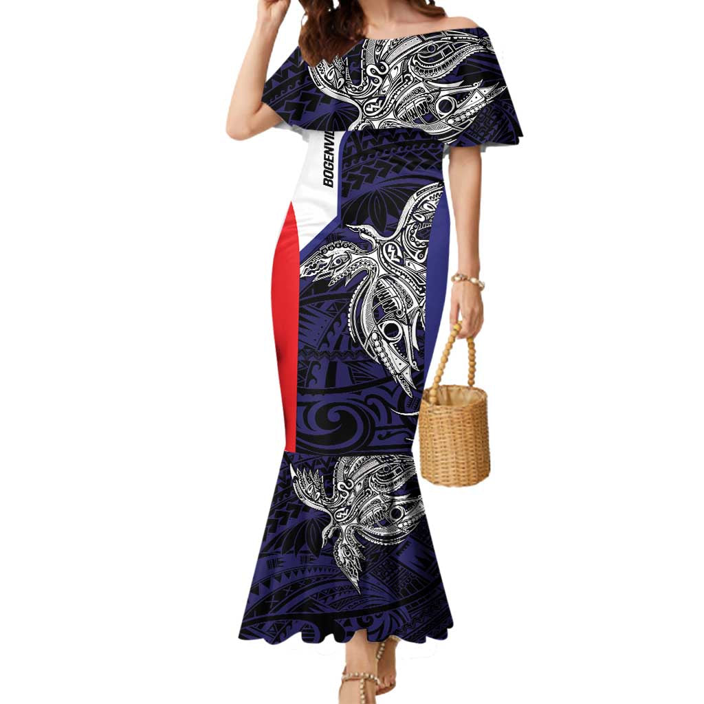Personalised PNG Bougainville Mermaid Dress Bird of Paradise Tattoo Flag Motif - Polynesian Pride