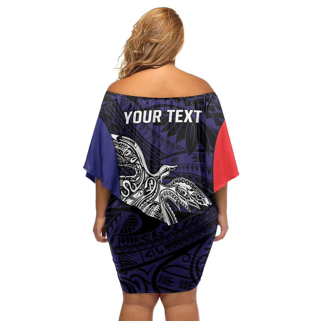 Personalised PNG Bougainville Off Shoulder Short Dress Bird of Paradise Tattoo Flag Motif - Polynesian Pride
