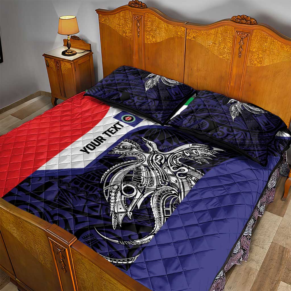 Personalised PNG Bougainville Quilt Bed Set Bird of Paradise Tattoo Flag Motif - Polynesian Pride