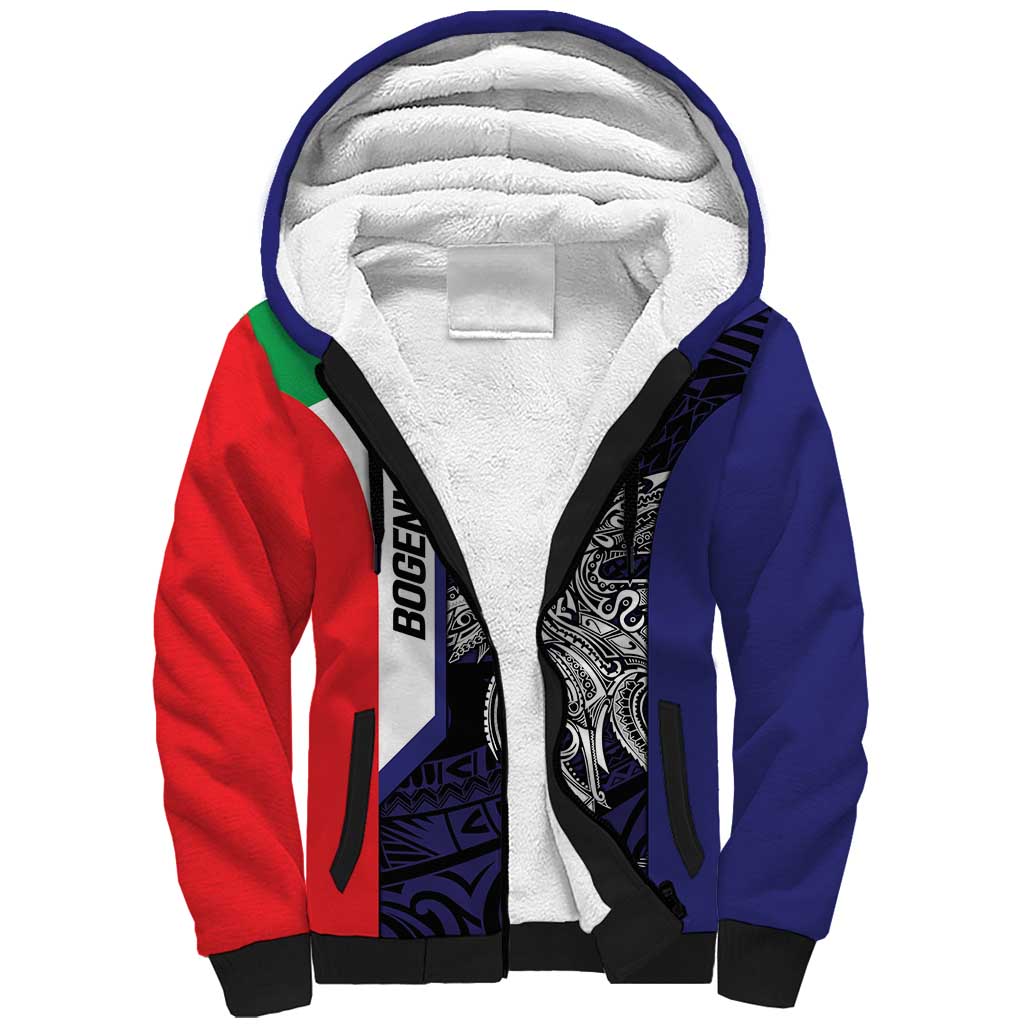 Personalised PNG Bougainville Sherpa Hoodie Bird of Paradise Tattoo Flag Motif - Polynesian Pride