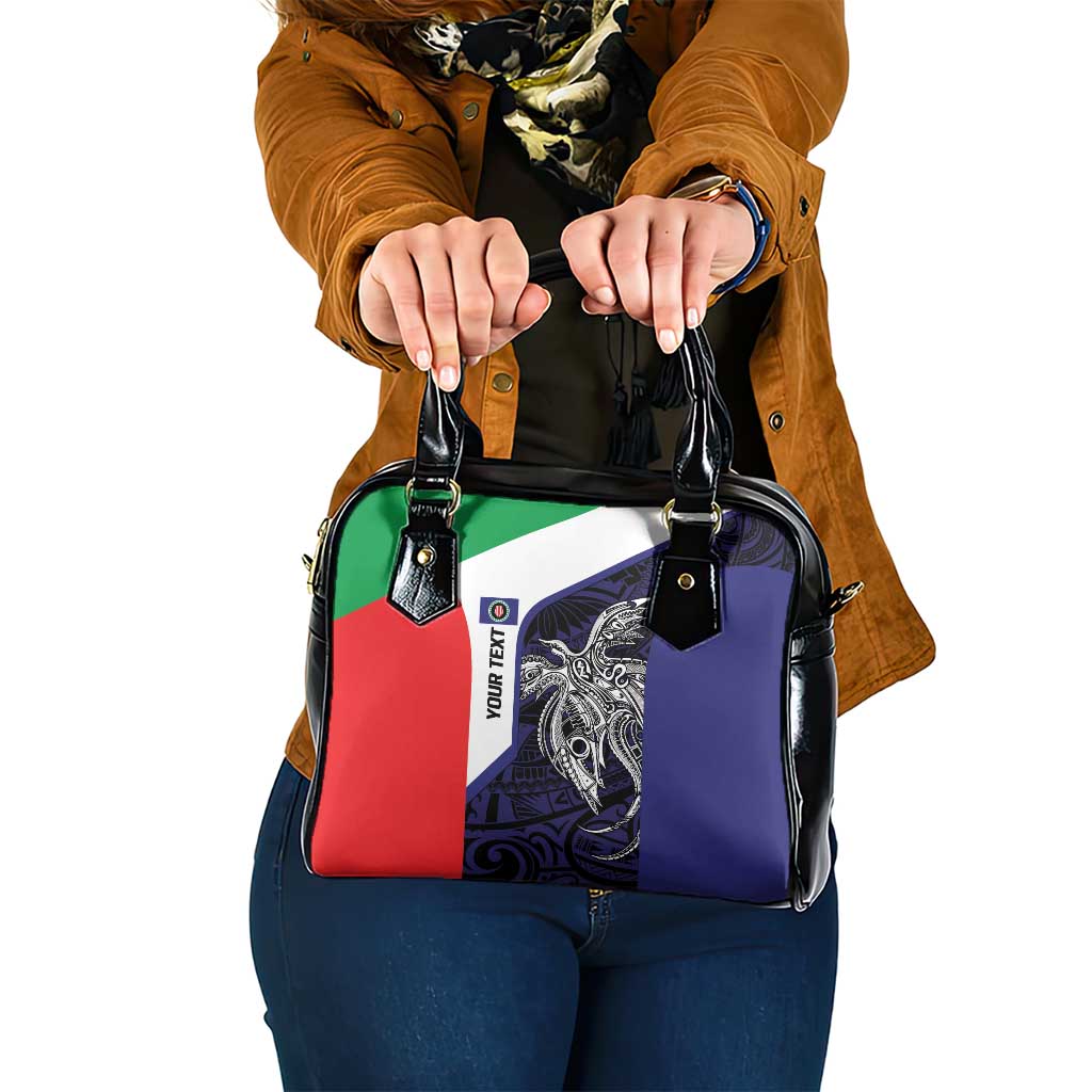 Personalised PNG Bougainville Shoulder Handbag Bird of Paradise Tattoo Flag Motif - Polynesian Pride