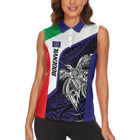 Personalised PNG Bougainville Women Sleeveless Polo Shirt Bird of Paradise Tattoo Flag Motif - Polynesian Pride