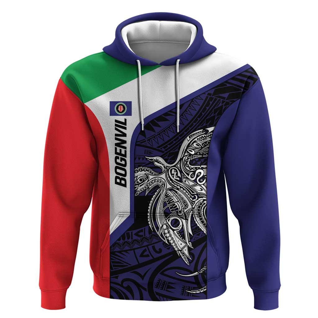 Personalised PNG Bougainville Zip Hoodie Bird of Paradise Tattoo Flag Motif LT9 Pullover Hoodie Blue - Polynesian Pride