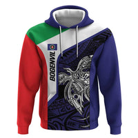 Personalised PNG Bougainville Zip Hoodie Bird of Paradise Tattoo Flag Motif LT9 Pullover Hoodie Blue - Polynesian Pride