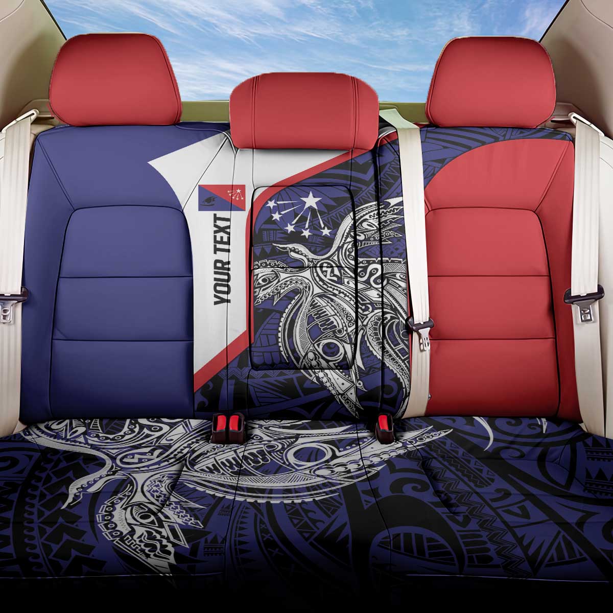 Personalised PNG Central Province Back Car Seat Cover Bird of Paradise Tattoo Flag Motif - Polynesian Pride