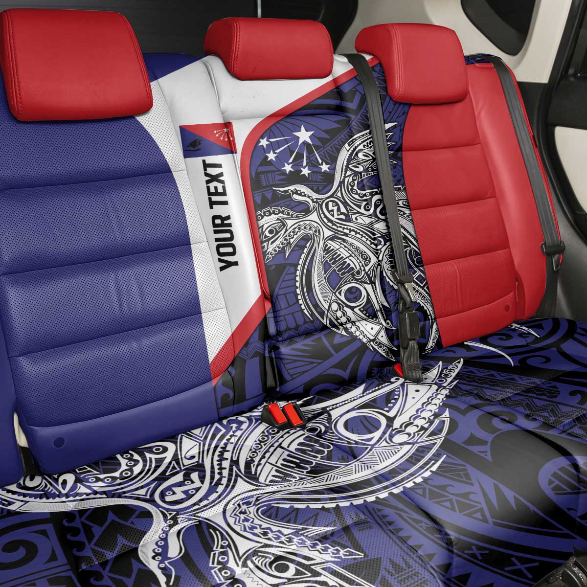 Personalised PNG Central Province Back Car Seat Cover Bird of Paradise Tattoo Flag Motif - Polynesian Pride