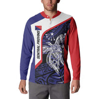 Personalised PNG Central Province Button Sweatshirt Bird of Paradise Tattoo Flag Motif - Polynesian Pride