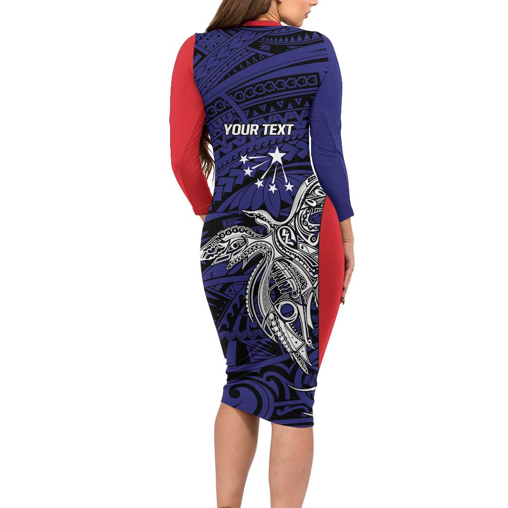 Personalised PNG Central Province Family Matching Long Sleeve Bodycon Dress and Hawaiian Shirt Bird of Paradise Tattoo Flag Motif - Polynesian Pride