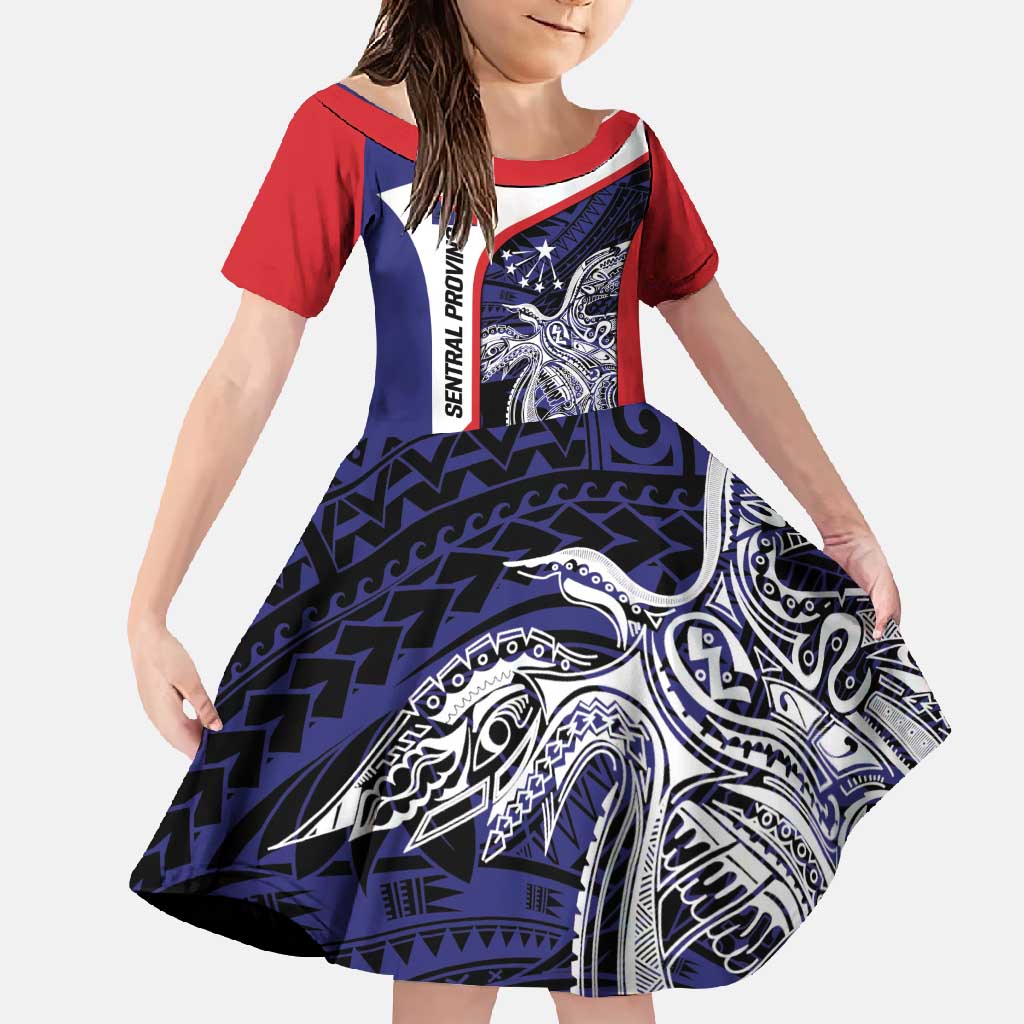 Personalised PNG Central Province Family Matching Off Shoulder Maxi Dress and Hawaiian Shirt Bird of Paradise Tattoo Flag Motif - Polynesian Pride