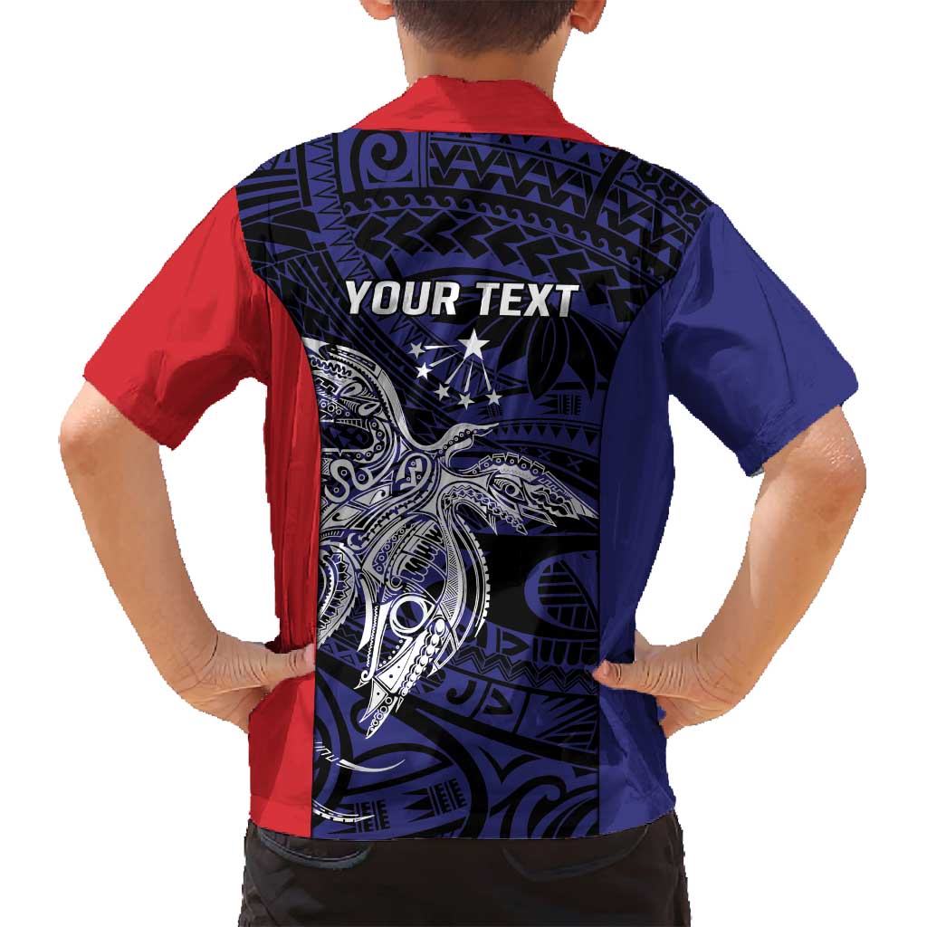 Personalised PNG Central Province Family Matching Off Shoulder Short Dress and Hawaiian Shirt Bird of Paradise Tattoo Flag Motif - Polynesian Pride