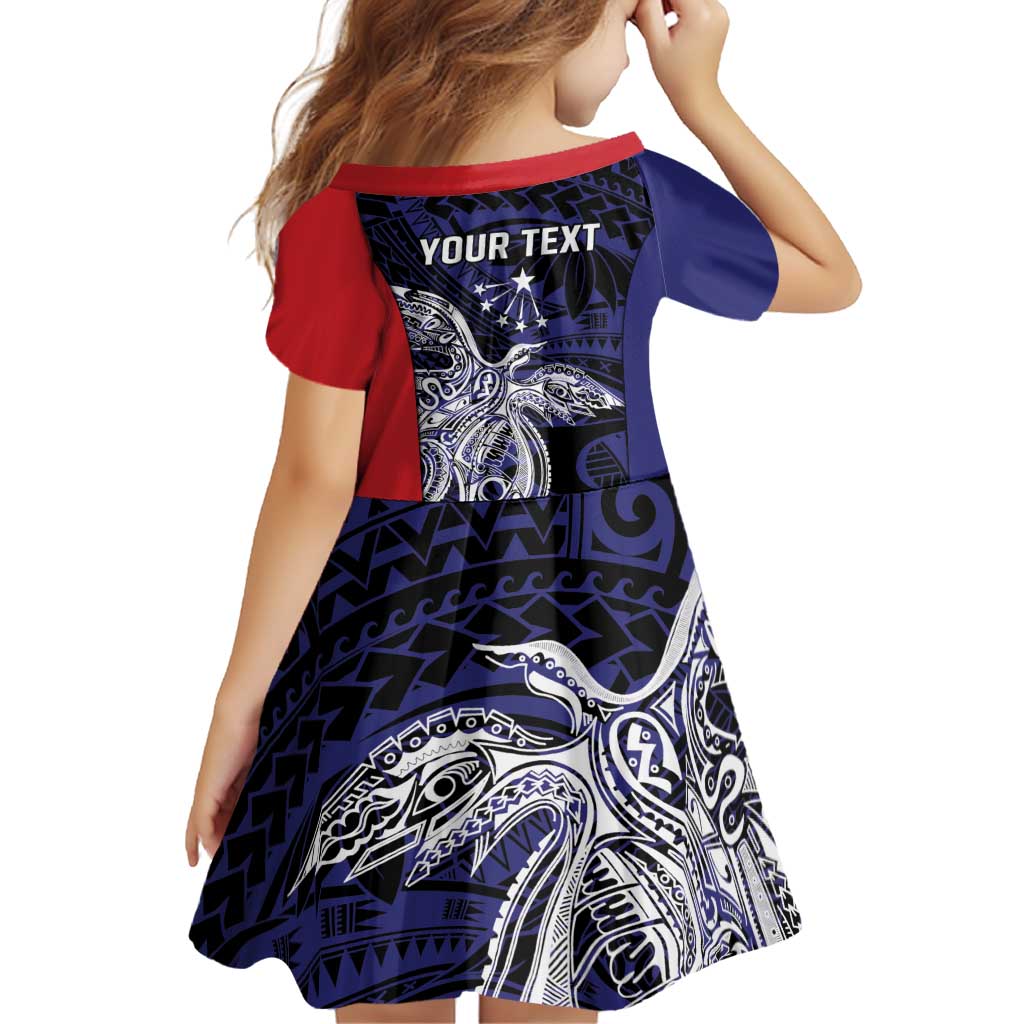 Personalised PNG Central Province Family Matching Off Shoulder Short Dress and Hawaiian Shirt Bird of Paradise Tattoo Flag Motif - Polynesian Pride