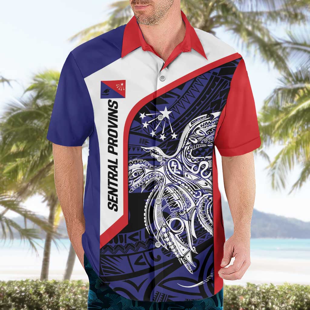 Personalised PNG Central Province Hawaiian Shirt Bird of Paradise Tattoo Flag Motif - Polynesian Pride