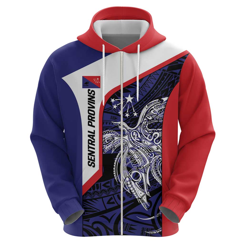 Personalised PNG Central Province Hoodie Bird of Paradise Tattoo Flag Motif - Polynesian Pride