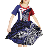 Personalised PNG Central Province Kid Short Sleeve Dress Bird of Paradise Tattoo Flag Motif - Polynesian Pride