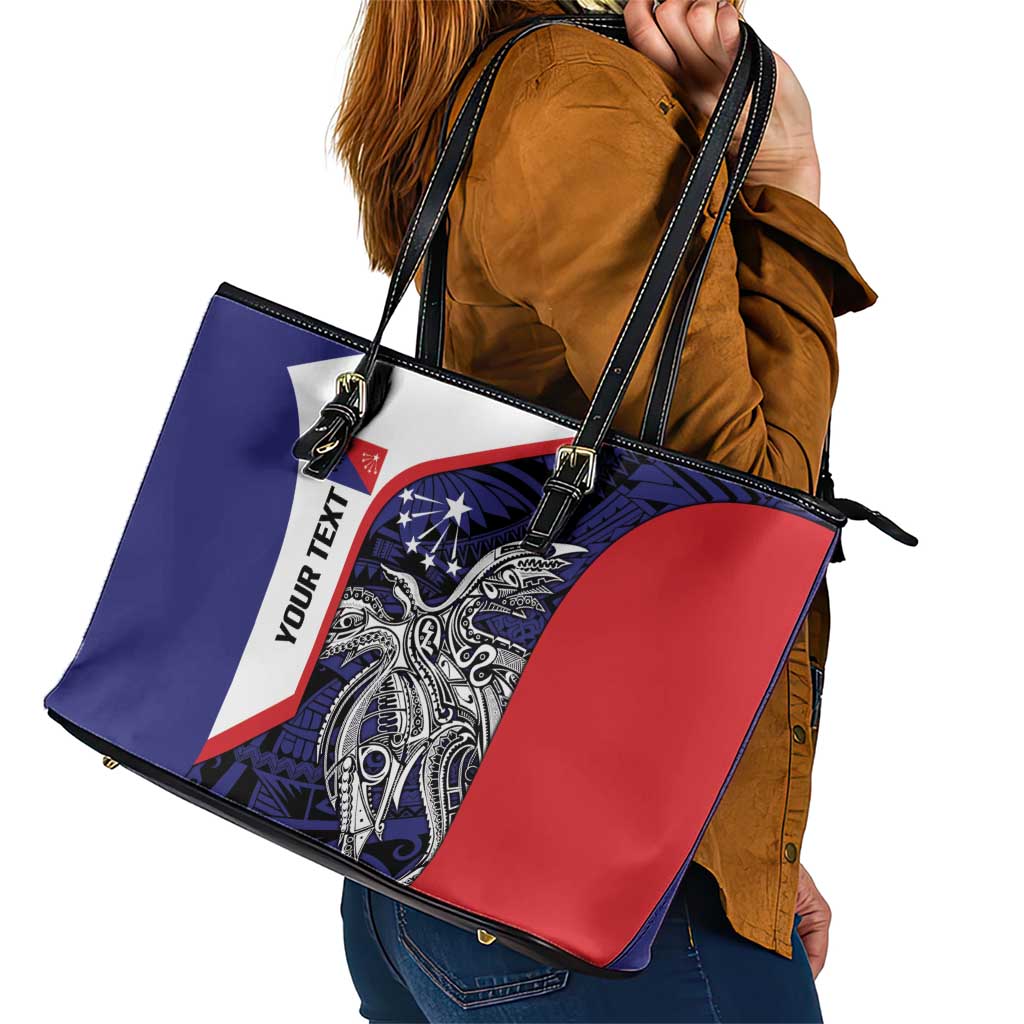Personalised PNG Central Province Leather Tote Bag Bird of Paradise Tattoo Flag Motif LT9 - Polynesian Pride