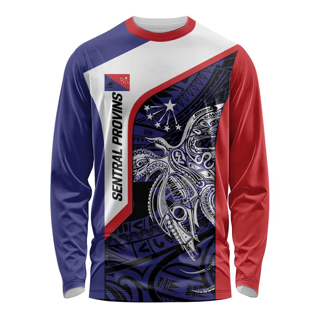 Personalised PNG Central Province Long Sleeve Shirt Bird of Paradise Tattoo Flag Motif - Polynesian Pride