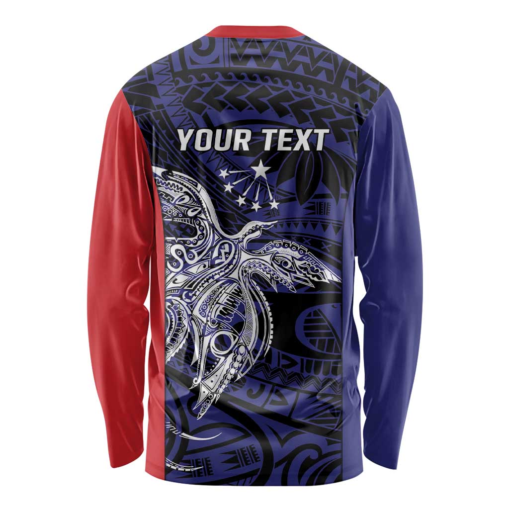 Personalised PNG Central Province Long Sleeve Shirt Bird of Paradise Tattoo Flag Motif - Polynesian Pride