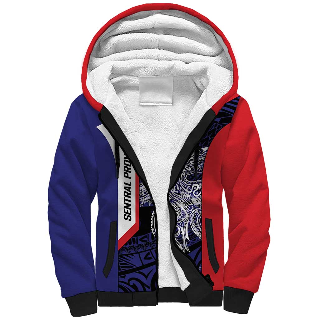 Personalised PNG Central Province Sherpa Hoodie Bird of Paradise Tattoo Flag Motif - Polynesian Pride