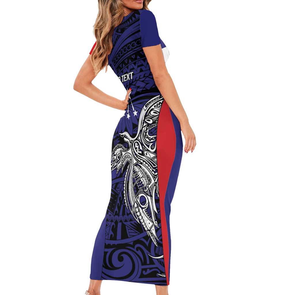 Personalised PNG Central Province Short Sleeve Bodycon Dress Bird of Paradise Tattoo Flag Motif LT9 - Polynesian Pride