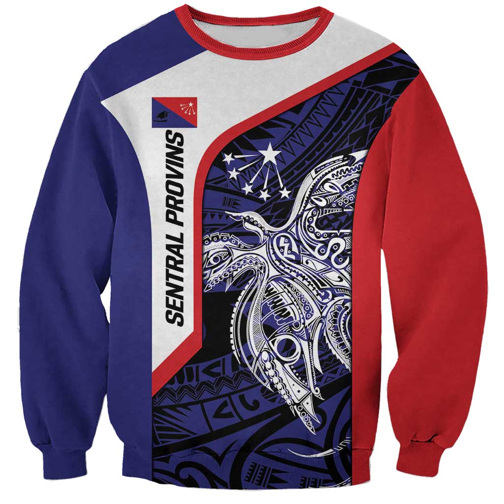 Personalised PNG Central Province Sweatshirt Bird of Paradise Tattoo Flag Motif - Polynesian Pride