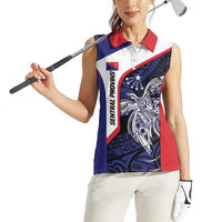 Personalised PNG Central Province Women Sleeveless Polo Shirt Bird of Paradise Tattoo Flag Motif - Polynesian Pride