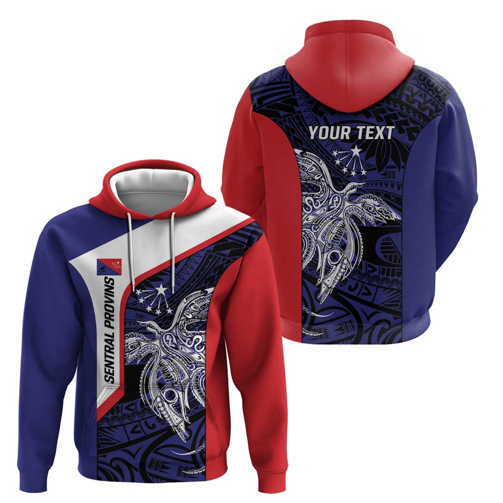 Personalised PNG Central Province Zip Hoodie Bird of Paradise Tattoo Flag Motif LT9 - Polynesian Pride