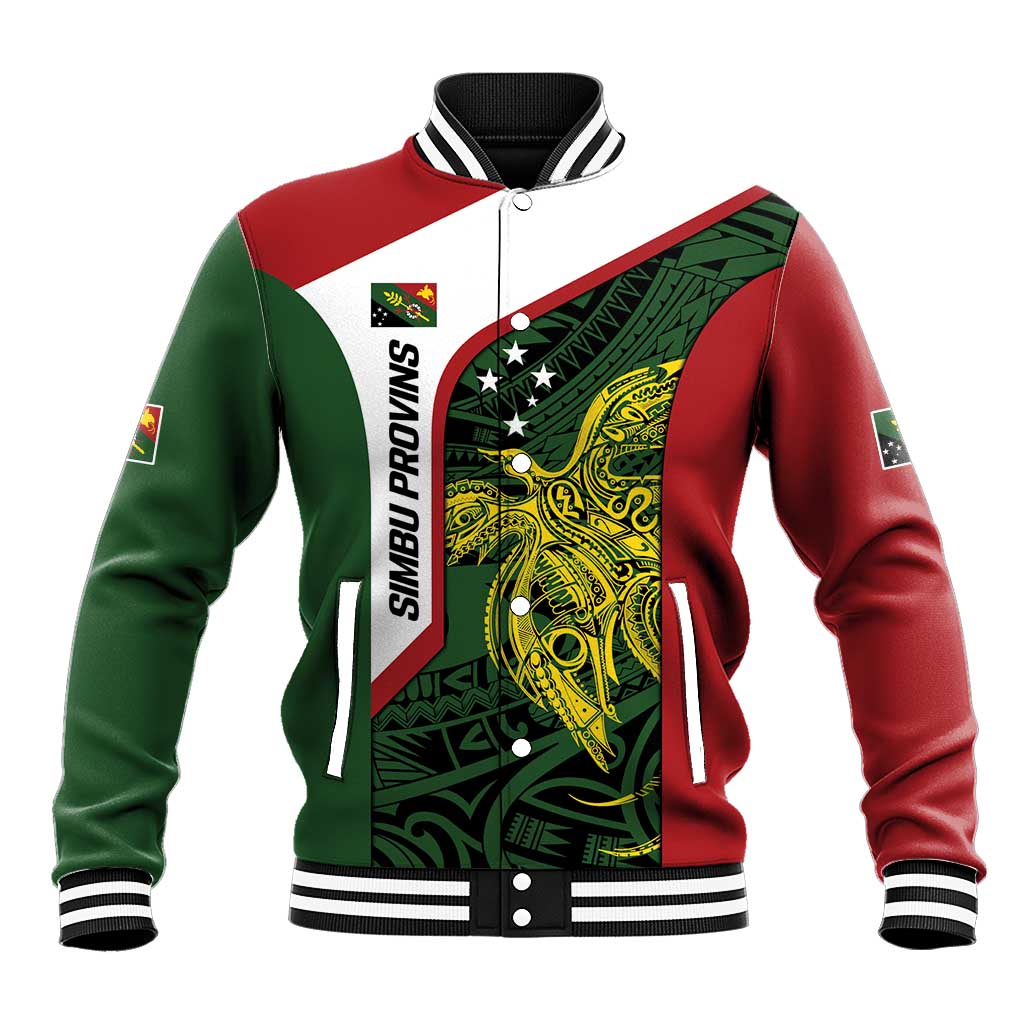 Personalised PNG Chimbu Province Baseball Jacket Bird of Paradise Tattoo Flag Motif - Polynesian Pride