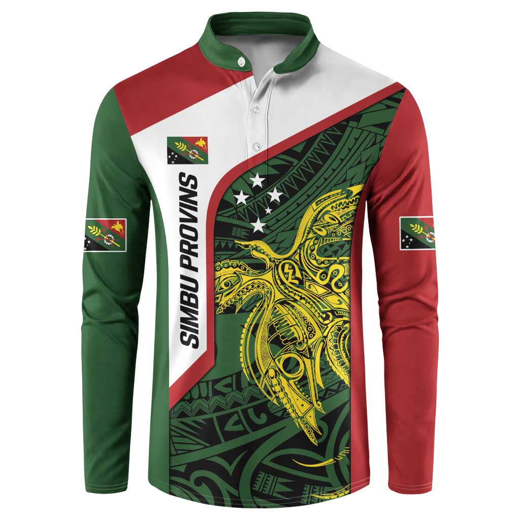 Personalised PNG Chimbu Province Button Sweatshirt Bird of Paradise Tattoo Flag Motif - Polynesian Pride