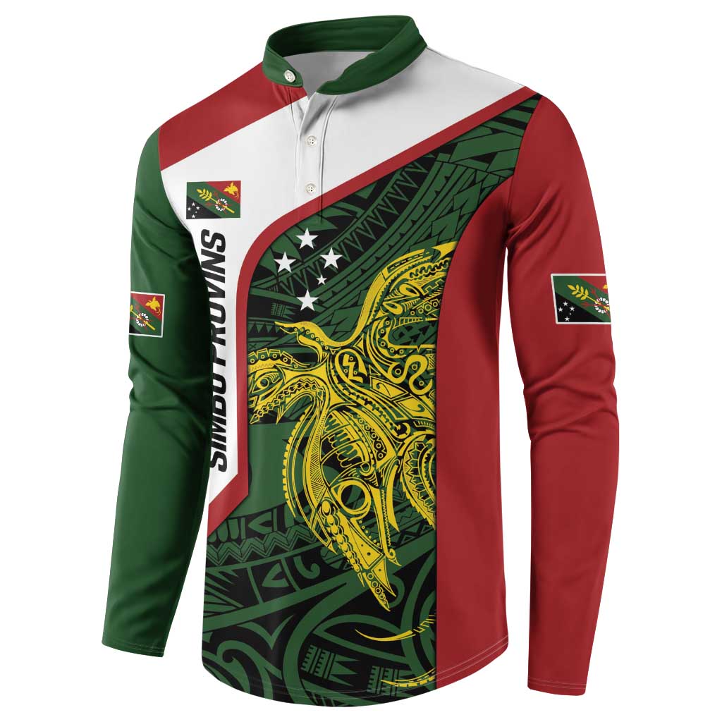 Personalised PNG Chimbu Province Button Sweatshirt Bird of Paradise Tattoo Flag Motif - Polynesian Pride