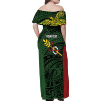 Personalised PNG Chimbu Province Family Matching Off Shoulder Maxi Dress and Hawaiian Shirt Bird of Paradise Tattoo Flag Motif - Polynesian Pride