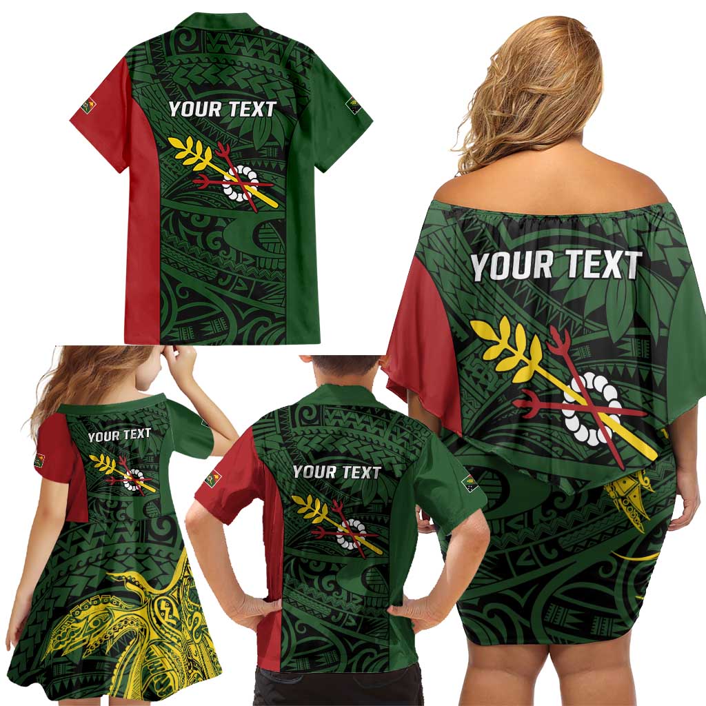 Personalised PNG Chimbu Province Family Matching Off Shoulder Short Dress and Hawaiian Shirt Bird of Paradise Tattoo Flag Motif - Polynesian Pride