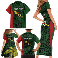 Personalised PNG Chimbu Province Family Matching Short Sleeve Bodycon Dress and Hawaiian Shirt Bird of Paradise Tattoo Flag Motif - Polynesian Pride