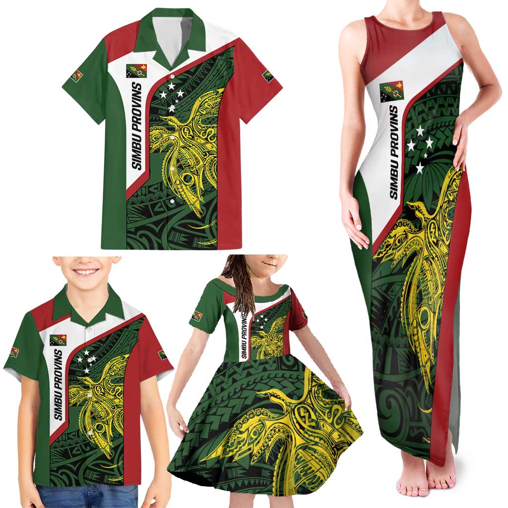 Personalised PNG Chimbu Province Family Matching Tank Maxi Dress and Hawaiian Shirt Bird of Paradise Tattoo Flag Motif - Polynesian Pride