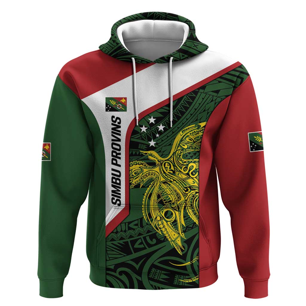 Personalised PNG Chimbu Province Hoodie Bird of Paradise Tattoo Flag Motif - Polynesian Pride