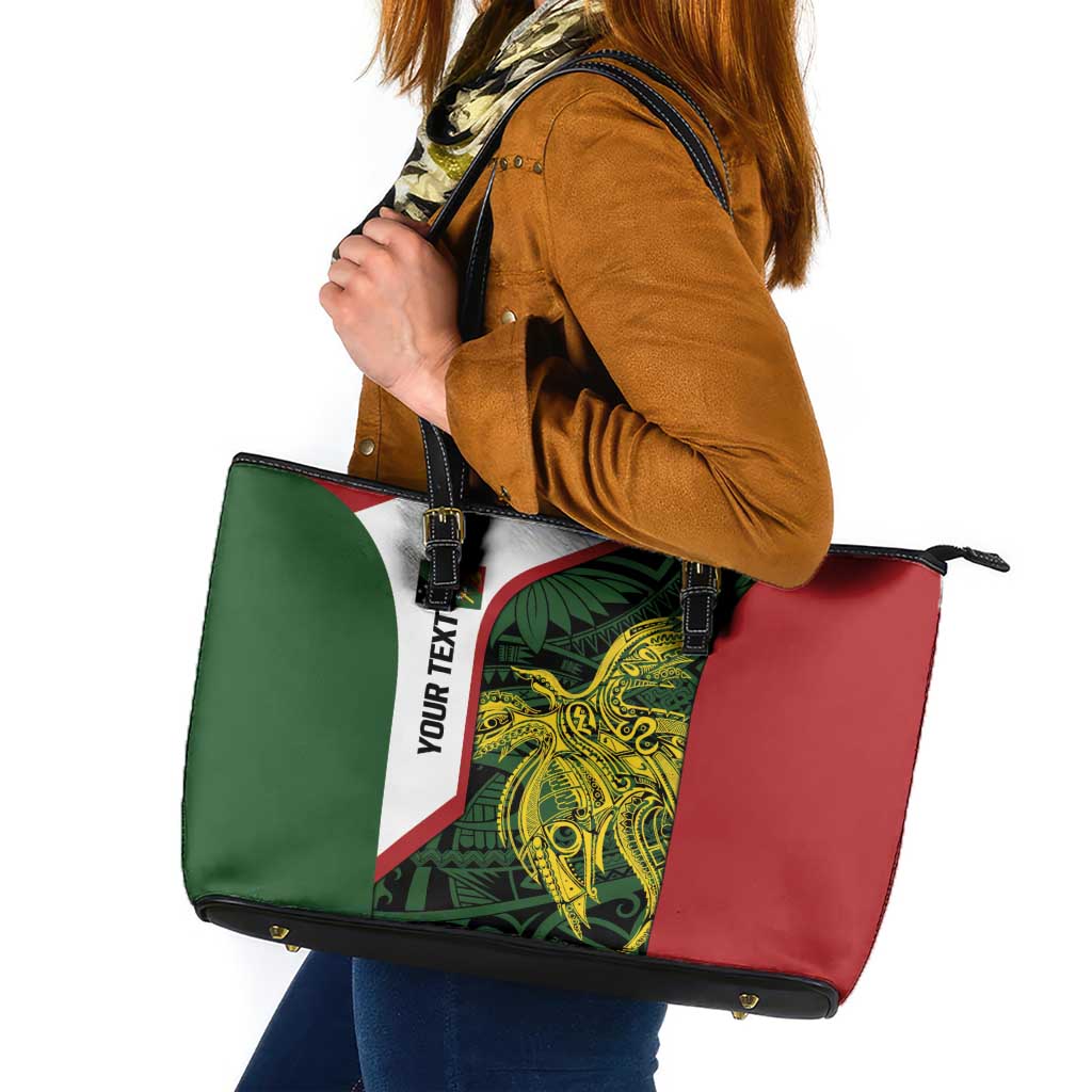 Personalised PNG Chimbu Province Leather Tote Bag Bird of Paradise Tattoo Flag Motif - Polynesian Pride