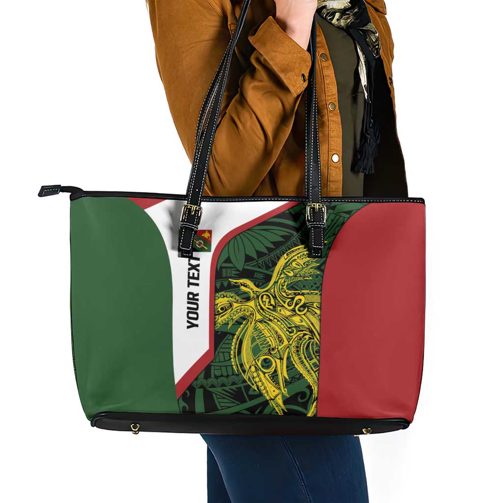 Personalised PNG Chimbu Province Leather Tote Bag Bird of Paradise Tattoo Flag Motif LT9 - Polynesian Pride