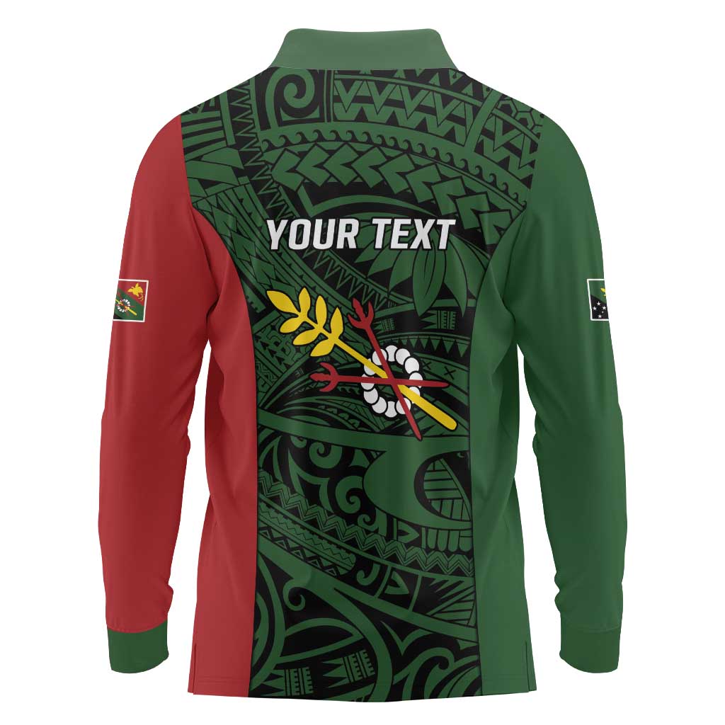 Personalised PNG Chimbu Province Long Sleeve Polo Shirt Bird of Paradise Tattoo Flag Motif - Polynesian Pride