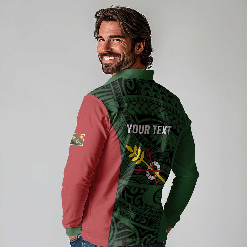 Personalised PNG Chimbu Province Long Sleeve Polo Shirt Bird of Paradise Tattoo Flag Motif - Polynesian Pride