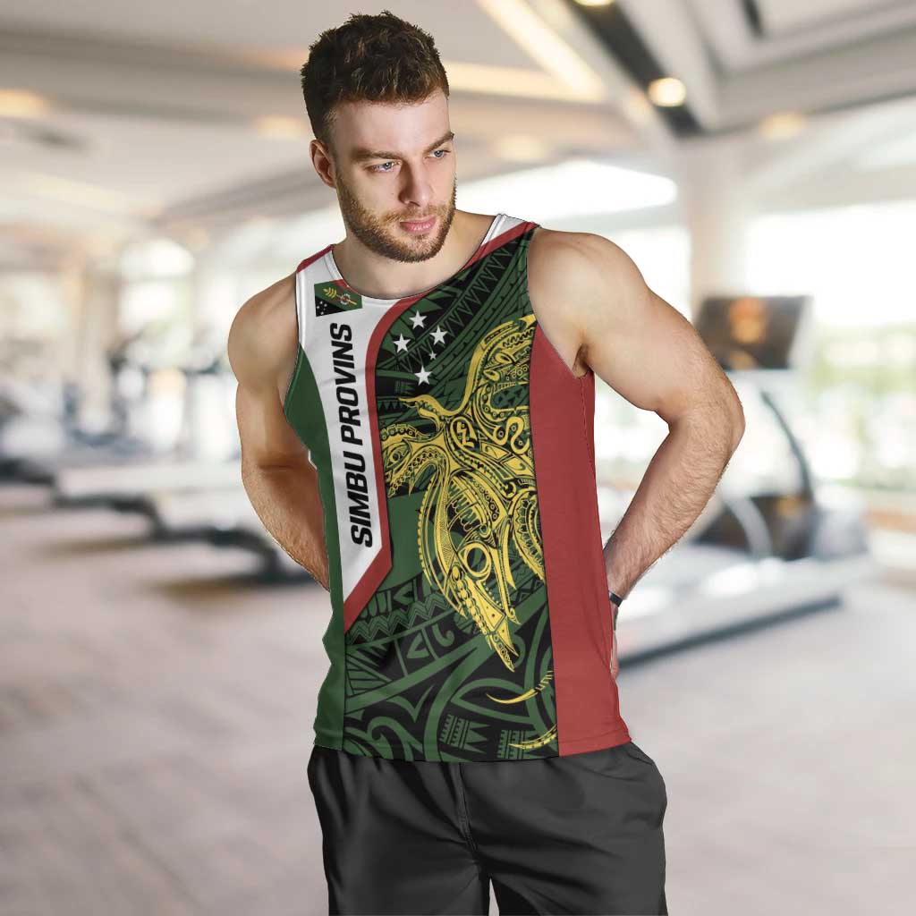 Personalised PNG Chimbu Province Men Tank Top Bird of Paradise Tattoo Flag Motif - Polynesian Pride