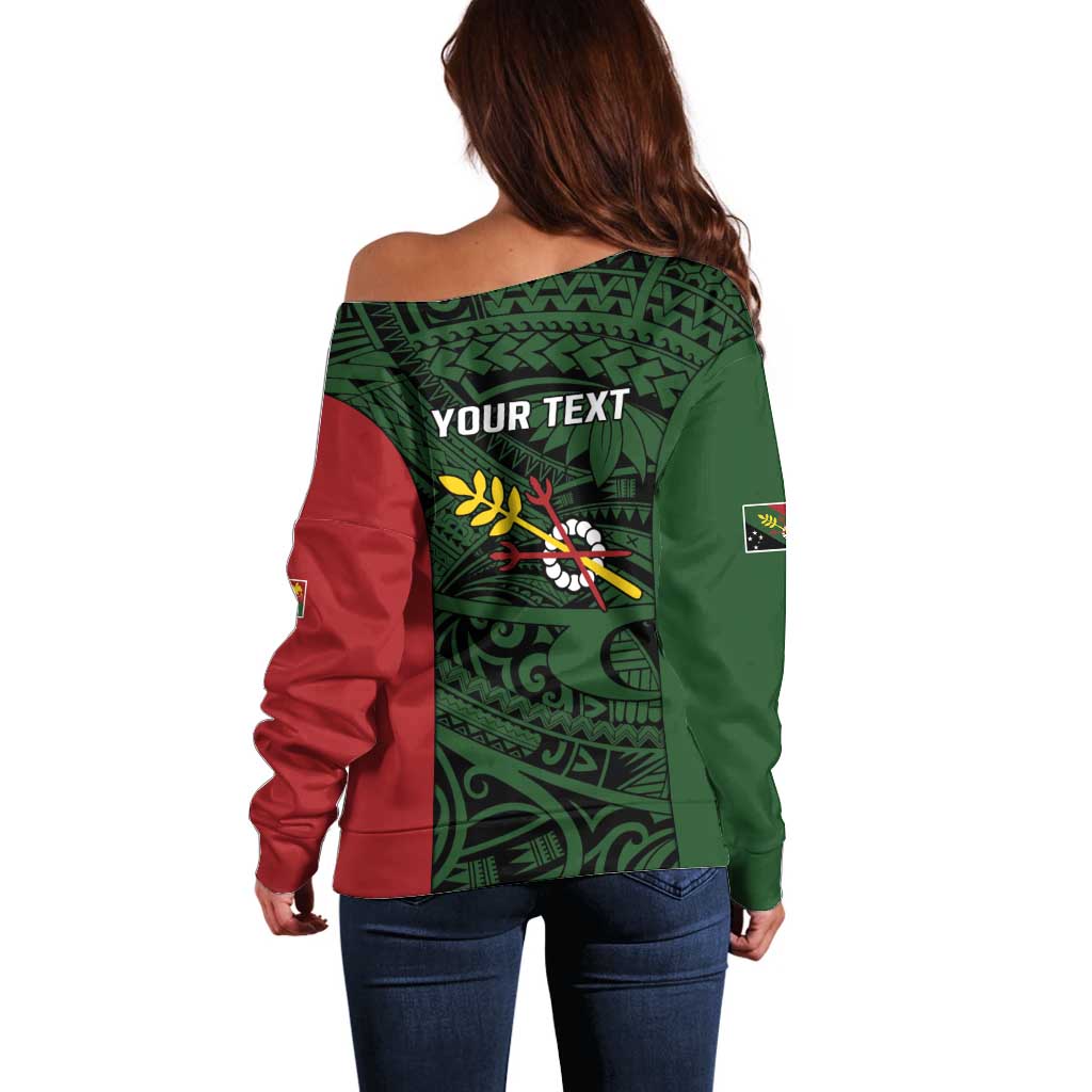 Personalised PNG Chimbu Province Off Shoulder Sweater Bird of Paradise Tattoo Flag Motif - Polynesian Pride