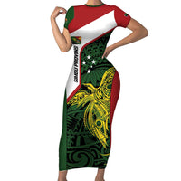 Personalised PNG Chimbu Province Short Sleeve Bodycon Dress Bird of Paradise Tattoo Flag Motif LT9 Long Dress Red - Polynesian Pride