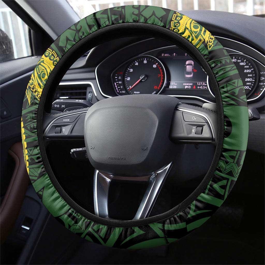 PNG Chimbu Province Steering Wheel Cover Bird of Paradise Tattoo Flag Motif - Polynesian Pride