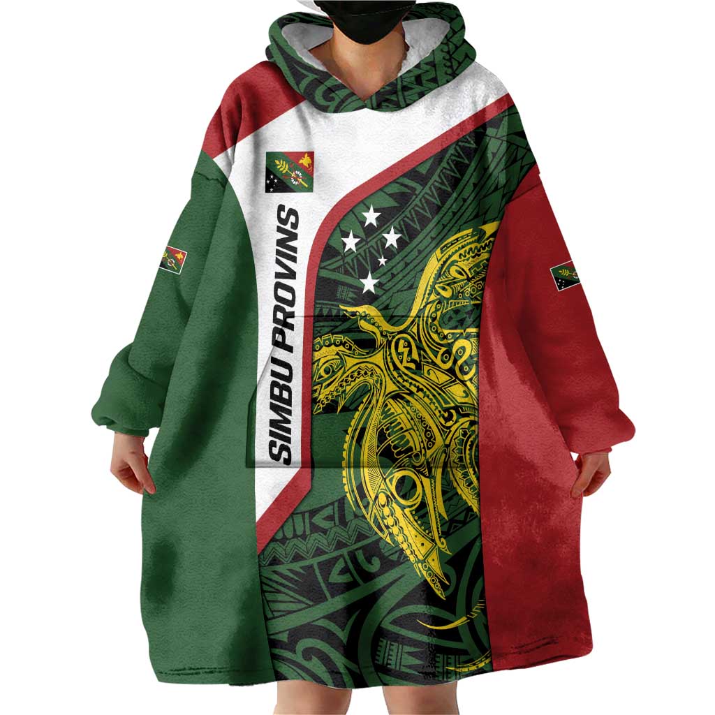 Personalised PNG Chimbu Province Wearable Blanket Hoodie Bird of Paradise Tattoo Flag Motif - Polynesian Pride