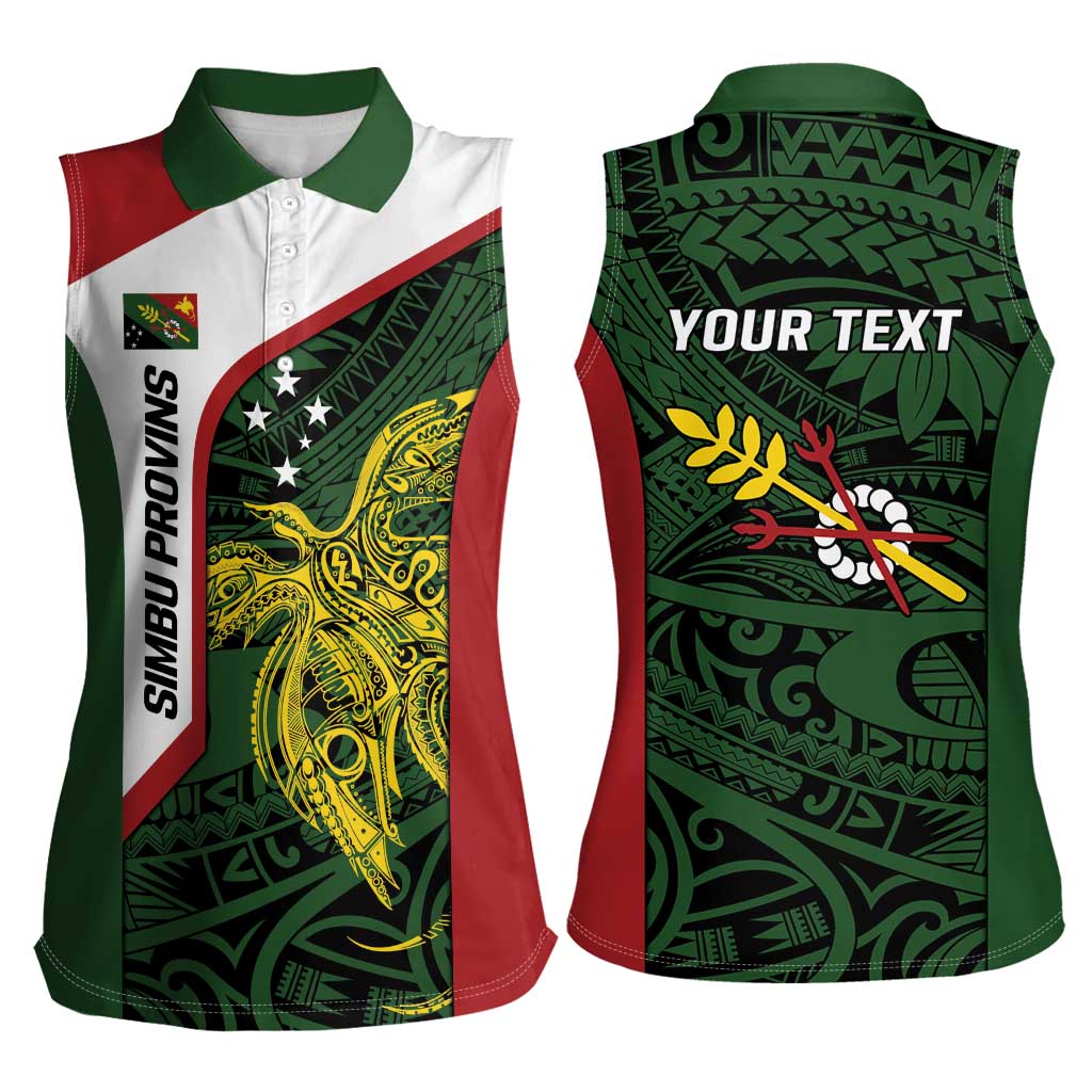 Personalised PNG Chimbu Province Women Sleeveless Polo Shirt Bird of Paradise Tattoo Flag Motif - Polynesian Pride